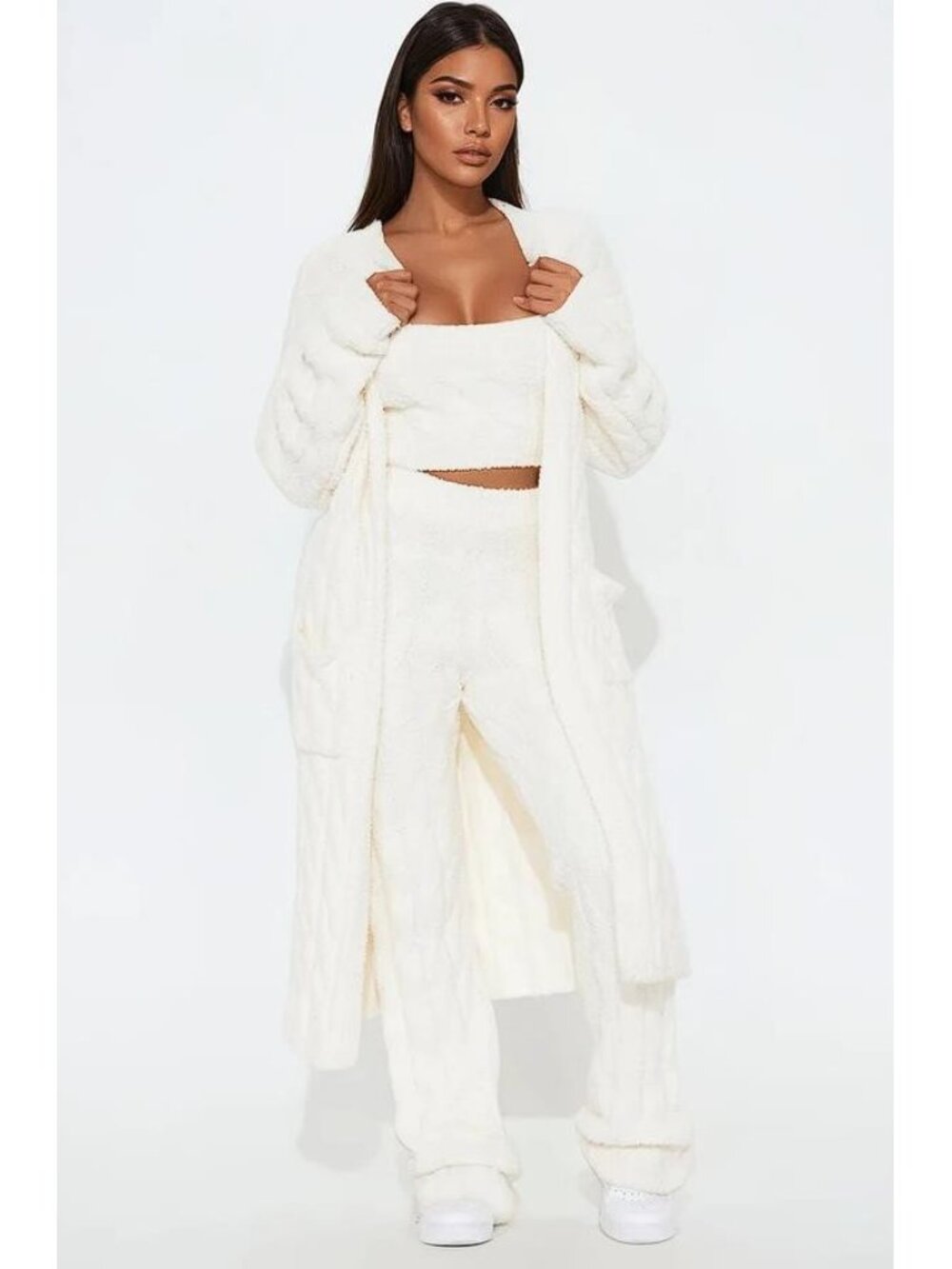 FASHION NOVA Women's Good Mood Cozy Cardigan and Pant Set Only Size M in Cream